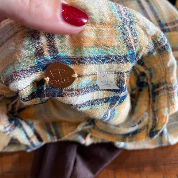 Free People One Small Plaid Gauzy Frayed Edge Button up Urban Outfitters - Picture 6 of 6